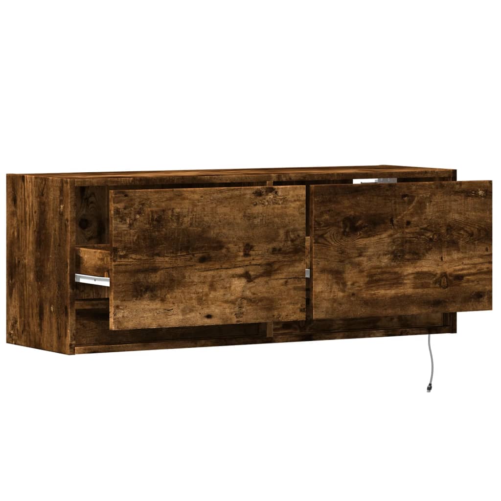 vidaXL TV Wall Cabinet with LED Lights Smoked Oak 100x31x35 cm