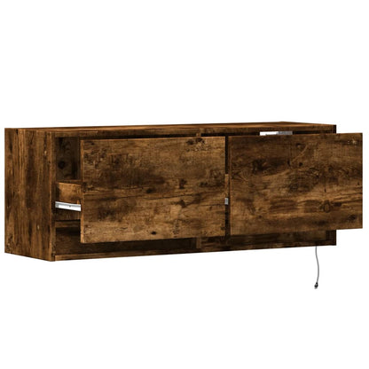 vidaXL TV Wall Cabinet with LED Lights Smoked Oak 100x31x35 cm