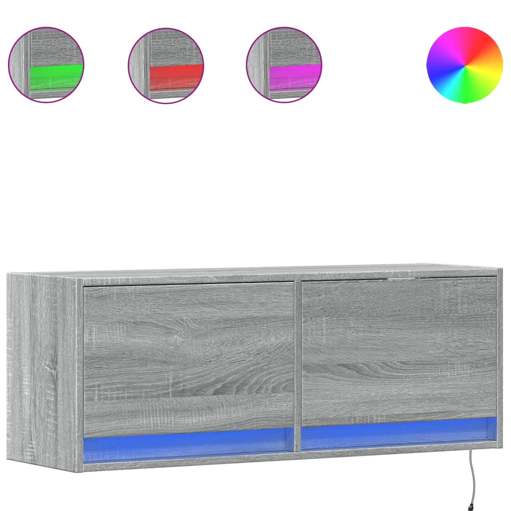 vidaXL TV Wall Cabinet with LED Lights Grey Sonoma 100x31x35 cm