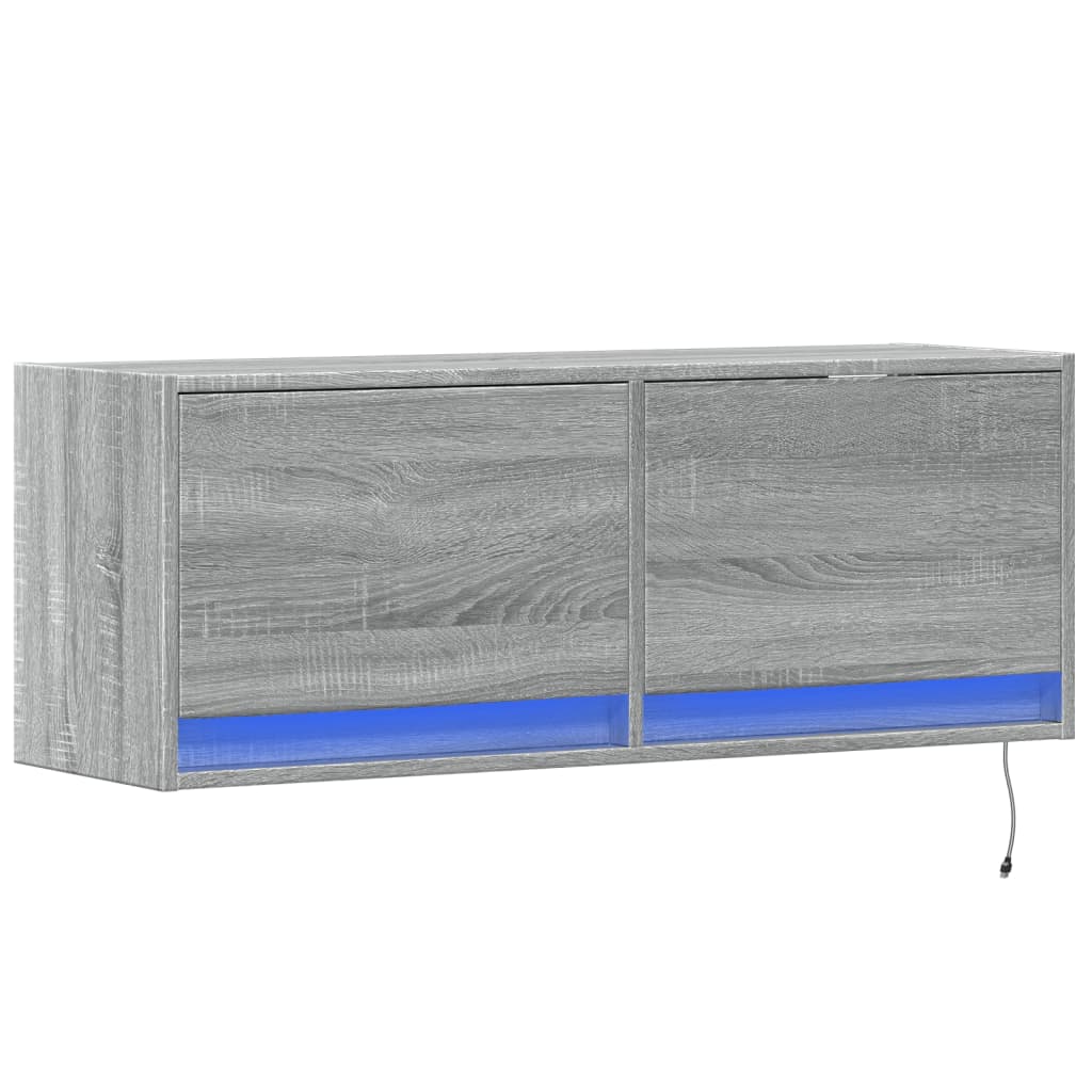 vidaXL TV Wall Cabinet with LED Lights Grey Sonoma 100x31x35 cm