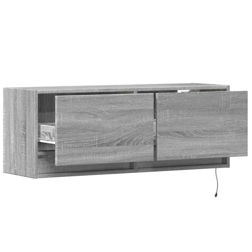 vidaXL TV Wall Cabinet with LED Lights Grey Sonoma 100x31x35 cm