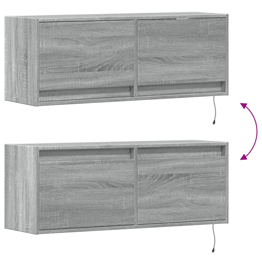 vidaXL TV Wall Cabinet with LED Lights Grey Sonoma 100x31x35 cm