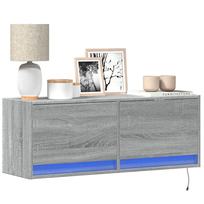 vidaXL TV Wall Cabinet with LED Lights Grey Sonoma 100x31x35 cm