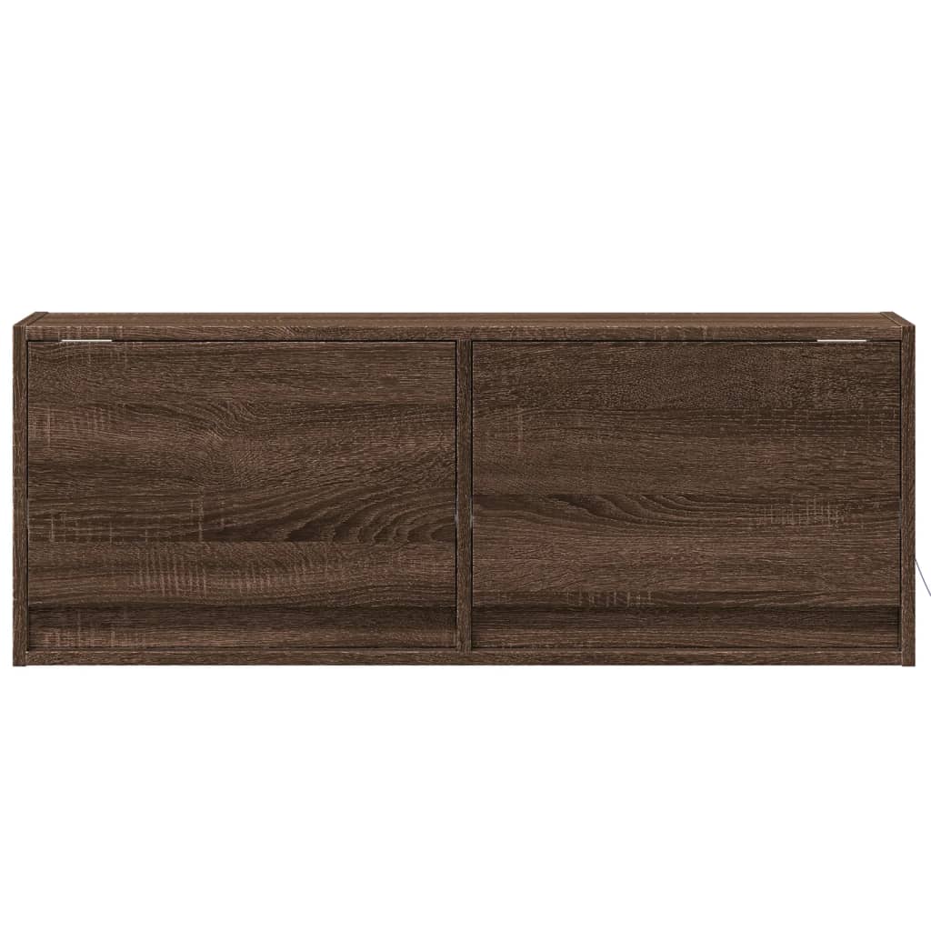 vidaXL TV Wall Cabinet with LED Lights Brown Oak 100x31x35 cm