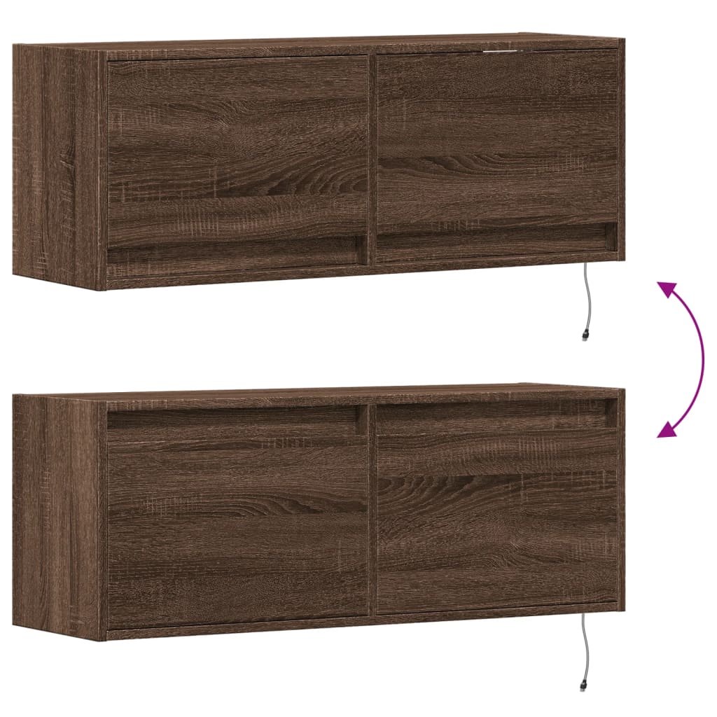 vidaXL TV Wall Cabinet with LED Lights Brown Oak 100x31x35 cm