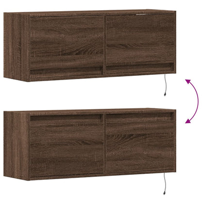 vidaXL TV Wall Cabinet with LED Lights Brown Oak 100x31x35 cm