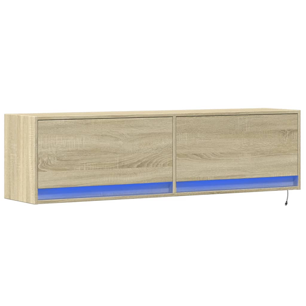 vidaXL TV Wall Cabinet with LED Lights Sonoma Oak 140x31x38 cm