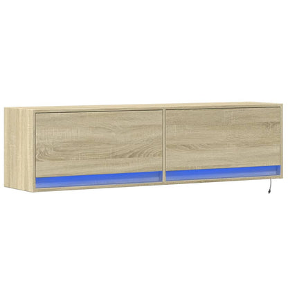 vidaXL TV Wall Cabinet with LED Lights Sonoma Oak 140x31x38 cm