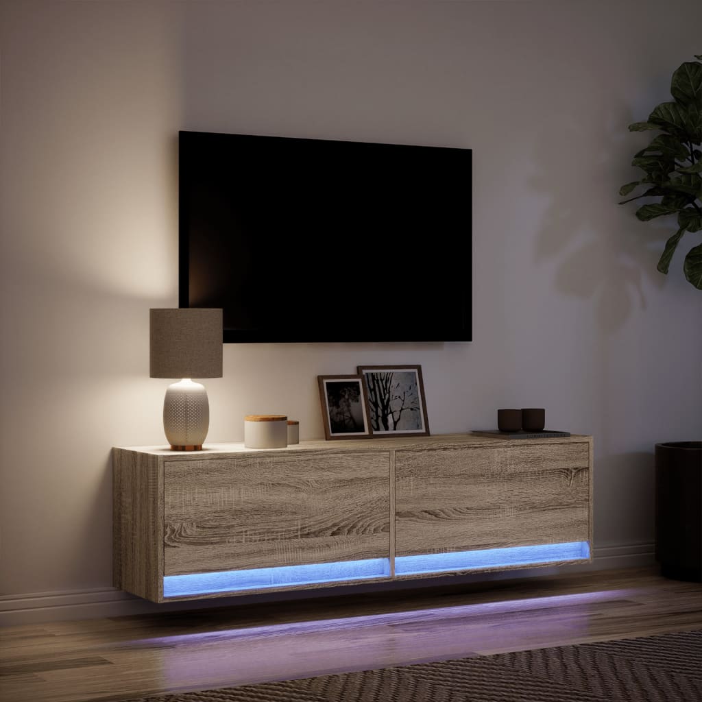 vidaXL TV Wall Cabinet with LED Lights Sonoma Oak 140x31x38 cm