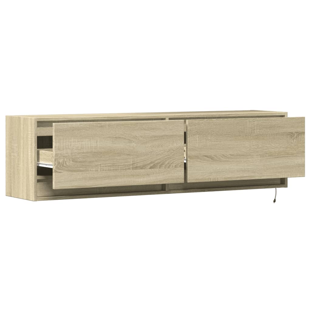 vidaXL TV Wall Cabinet with LED Lights Sonoma Oak 140x31x38 cm
