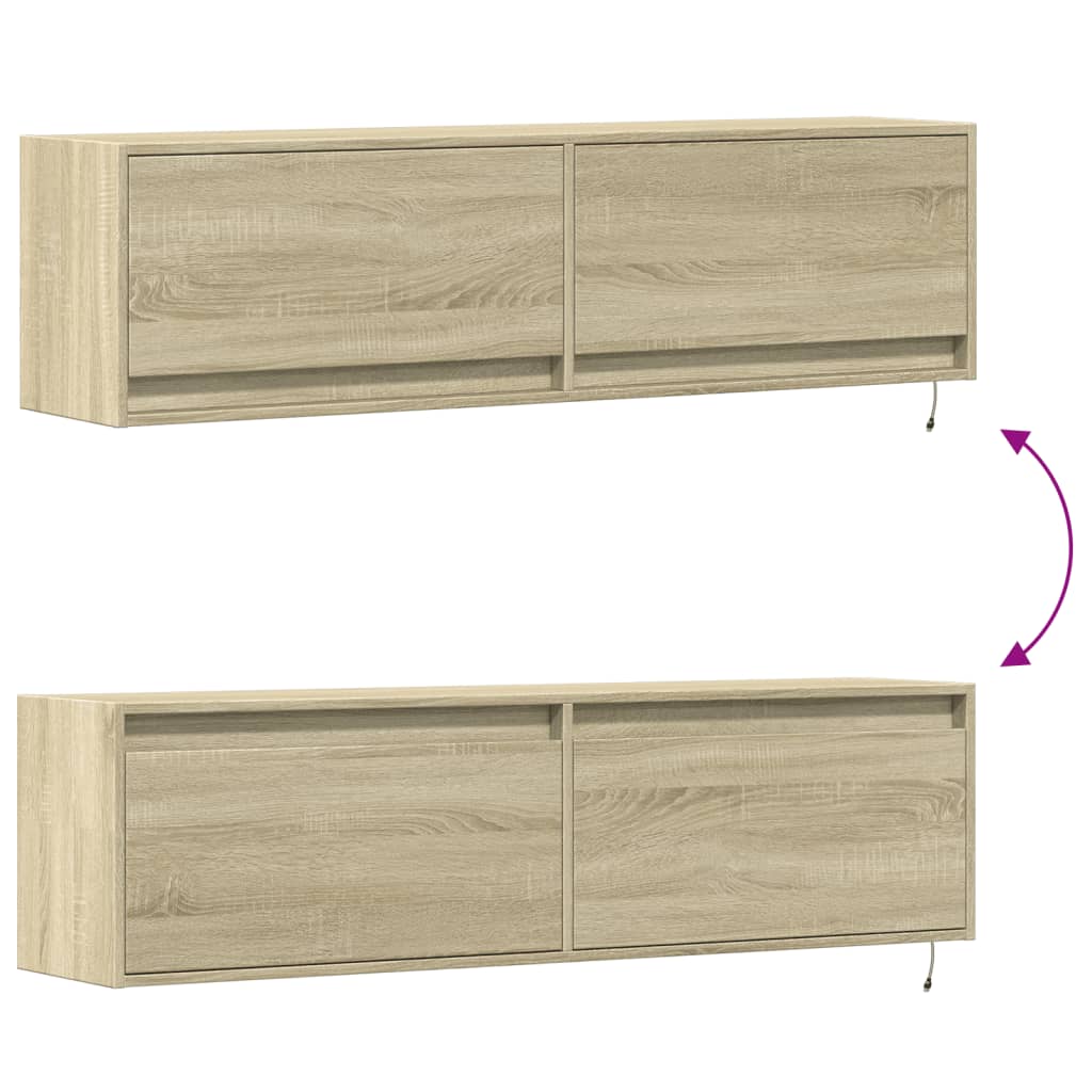 vidaXL TV Wall Cabinet with LED Lights Sonoma Oak 140x31x38 cm