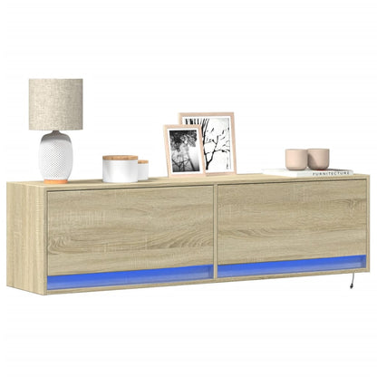 vidaXL TV Wall Cabinet with LED Lights Sonoma Oak 140x31x38 cm