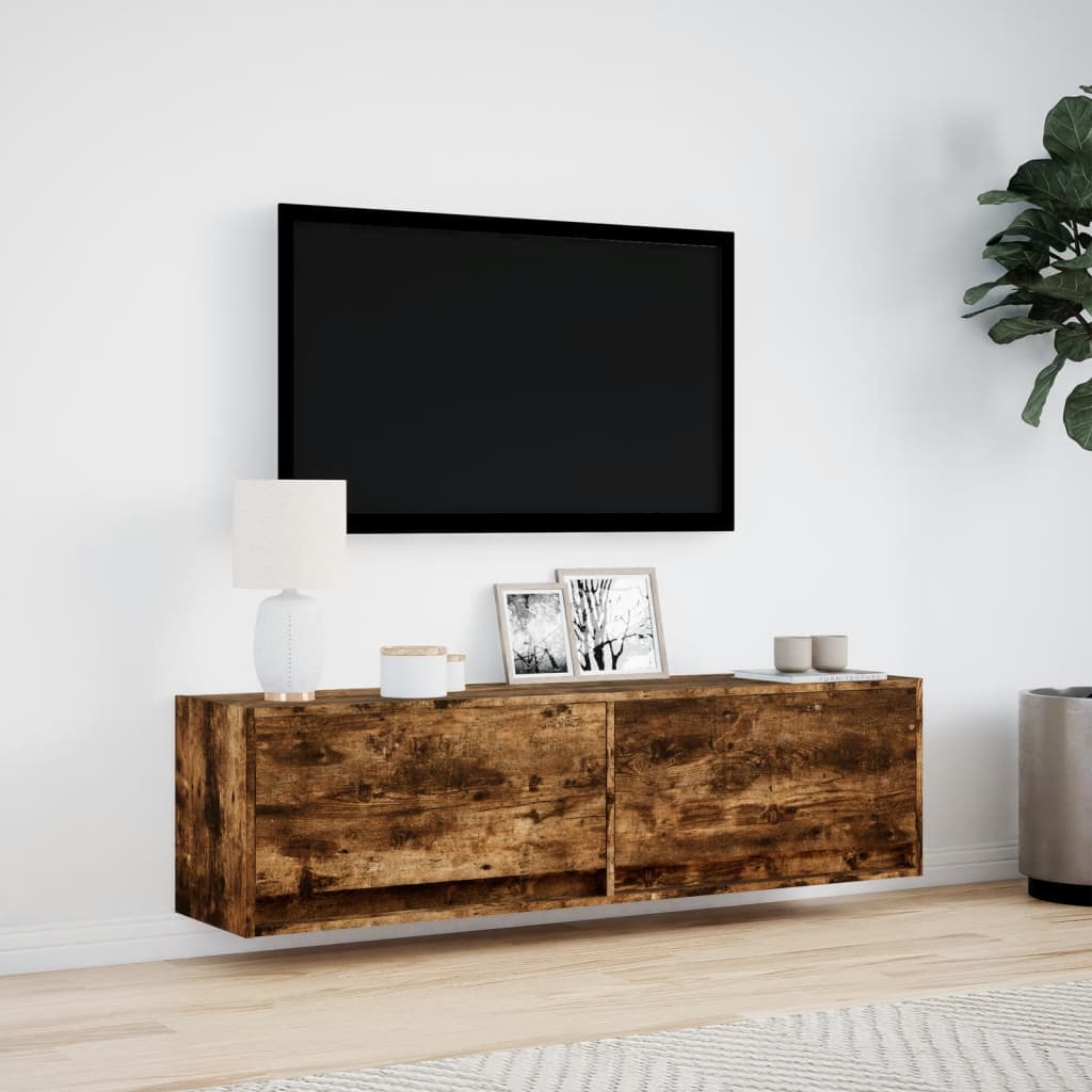 vidaXL TV Wall Cabinet with LED Lights Smoked Oak 140x31x38 cm