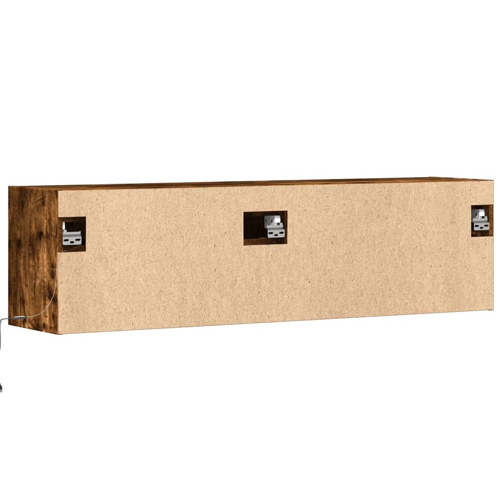 vidaXL TV Wall Cabinet with LED Lights Smoked Oak 140x31x38 cm
