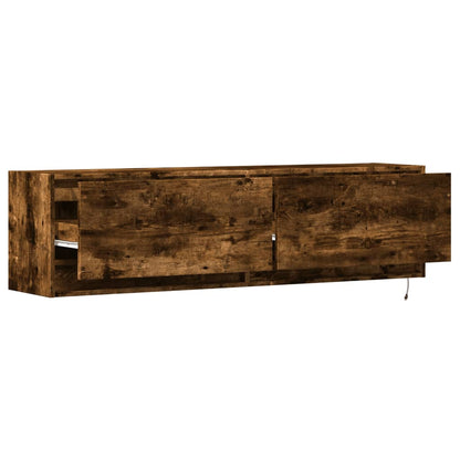 vidaXL TV Wall Cabinet with LED Lights Smoked Oak 140x31x38 cm