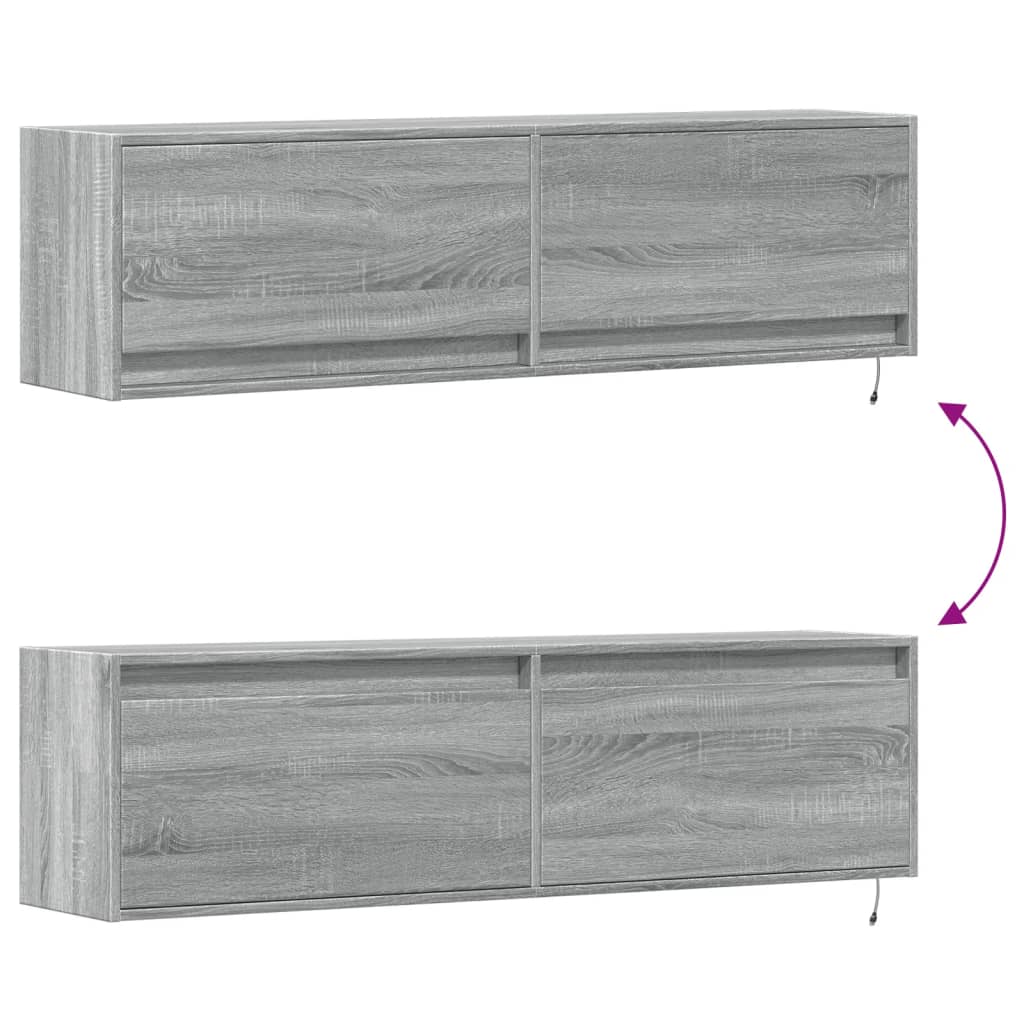 vidaXL TV Wall Cabinet with LED Lights Grey Sonoma 140x31x38 cm