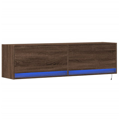 vidaXL TV Wall Cabinet with LED Lights Brown Oak 140x31x38 cm