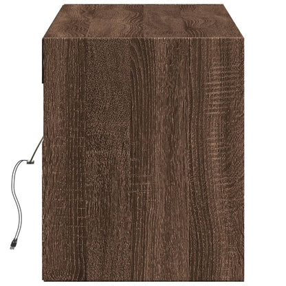 vidaXL TV Wall Cabinet with LED Lights Brown Oak 140x31x38 cm