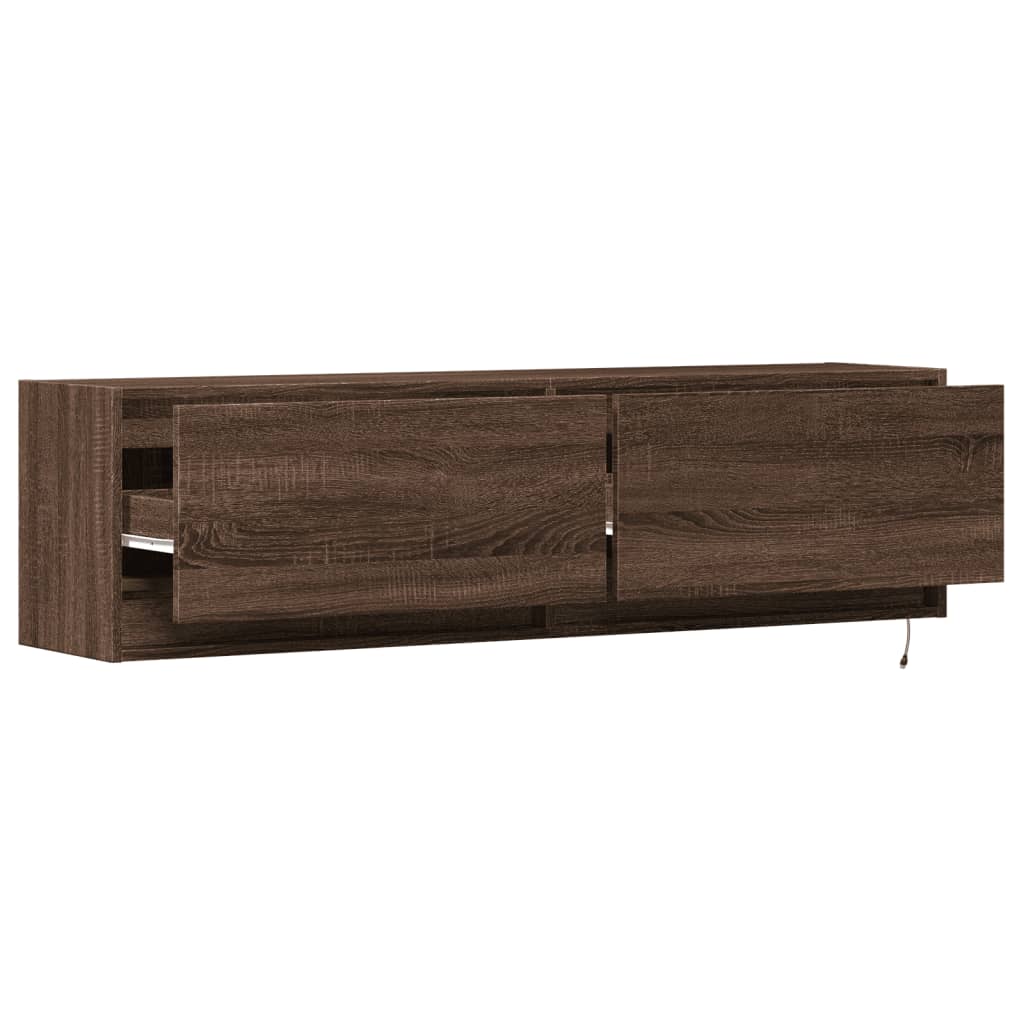 vidaXL TV Wall Cabinet with LED Lights Brown Oak 140x31x38 cm