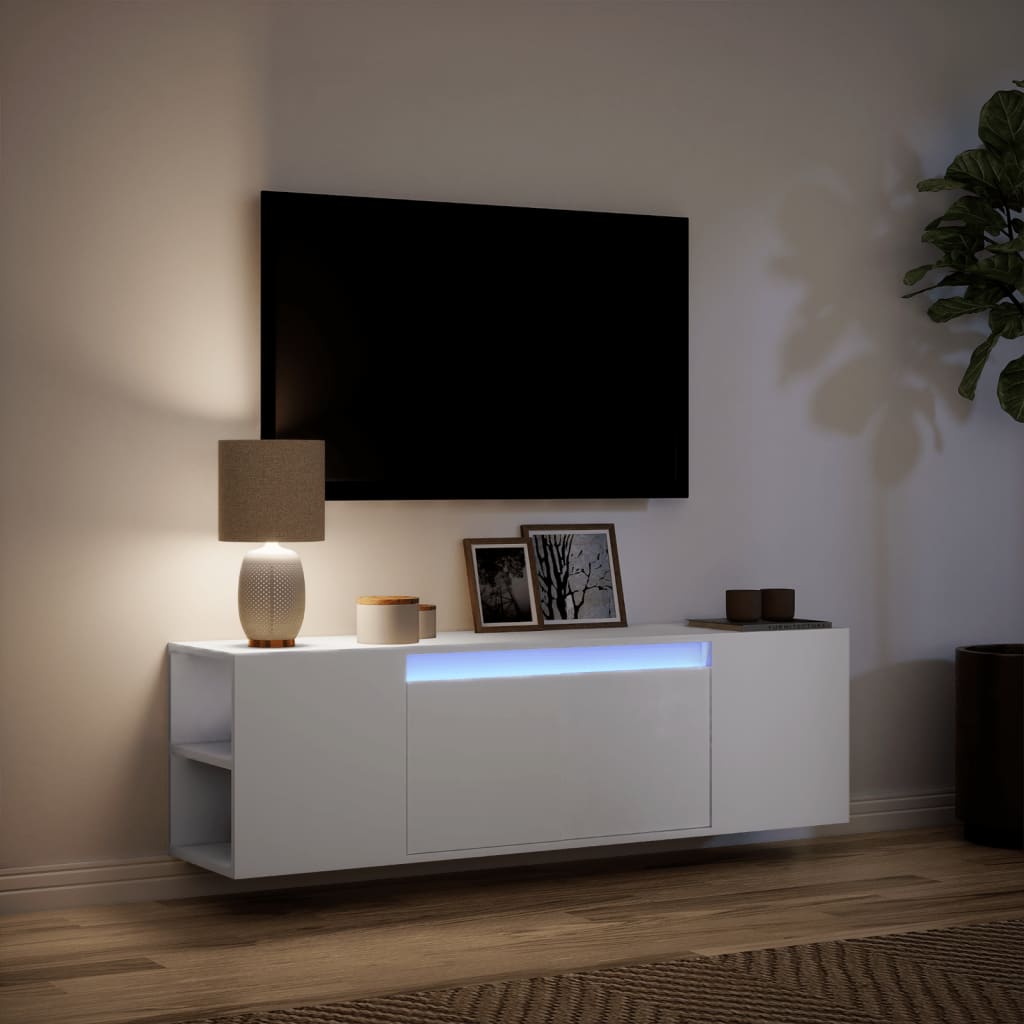 vidaXL TV Wall Cabinet with LED Lights White 135x31x39.5 cm