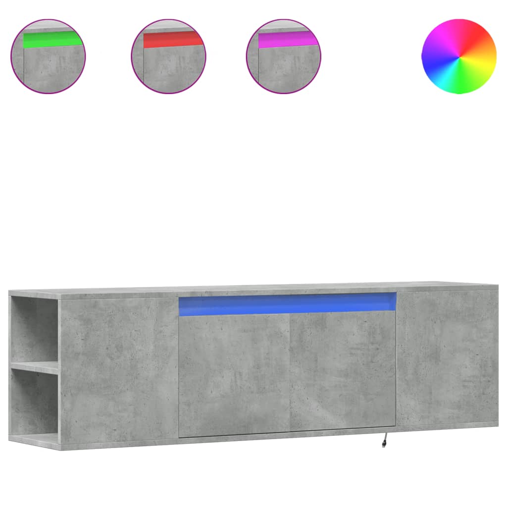 vidaXL TV Wall Cabinet with LED Lights Concrete Grey 135x31x39.5 cm