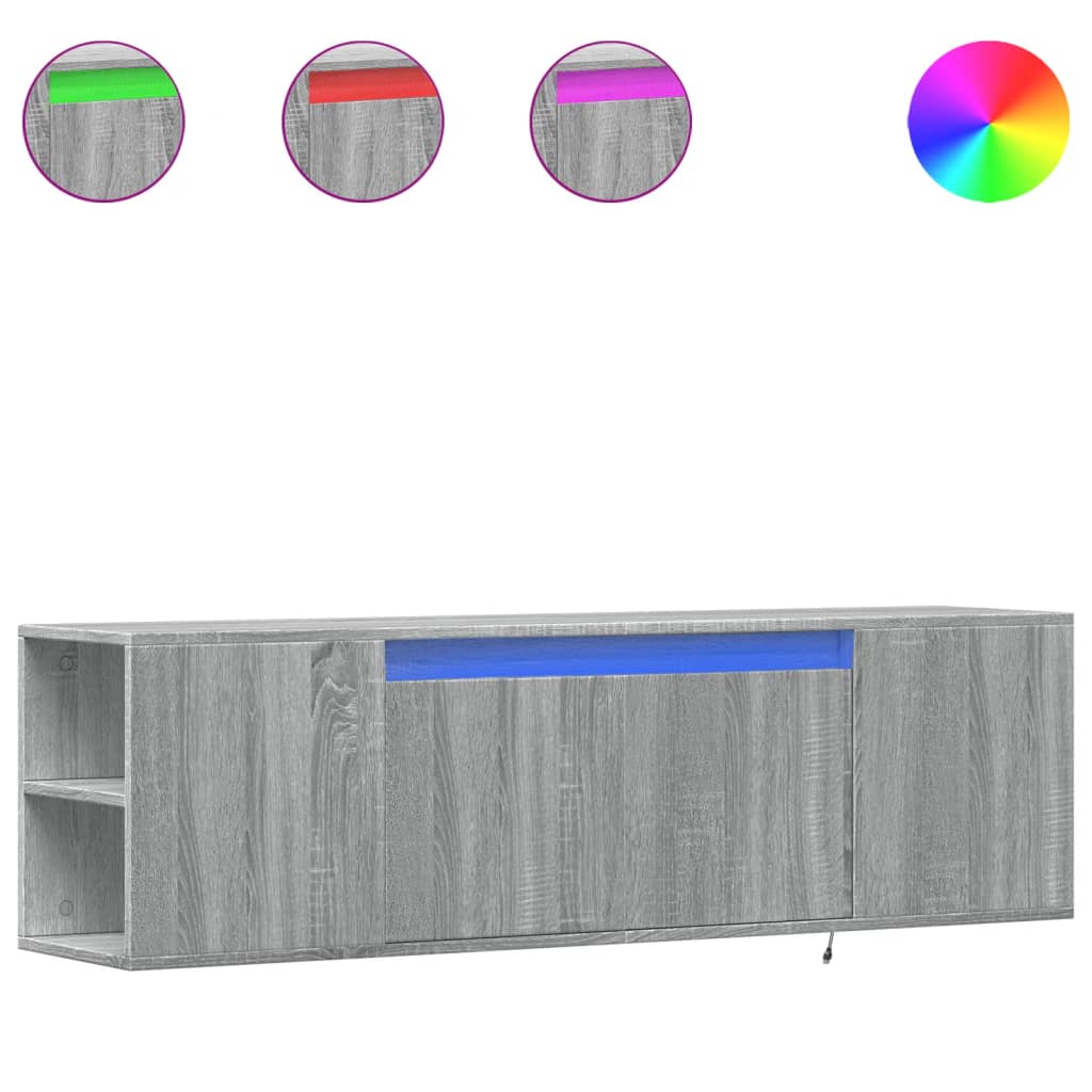 vidaXL TV Wall Cabinet with LED Lights Grey Sonoma 135x31x39.5 cm