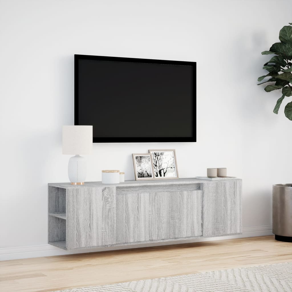 vidaXL TV Wall Cabinet with LED Lights Grey Sonoma 135x31x39.5 cm