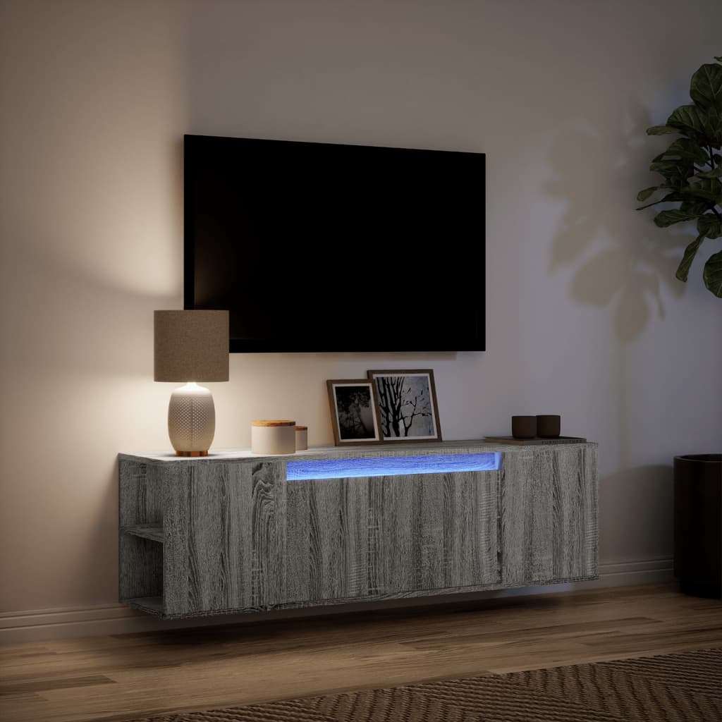 vidaXL TV Wall Cabinet with LED Lights Grey Sonoma 135x31x39.5 cm