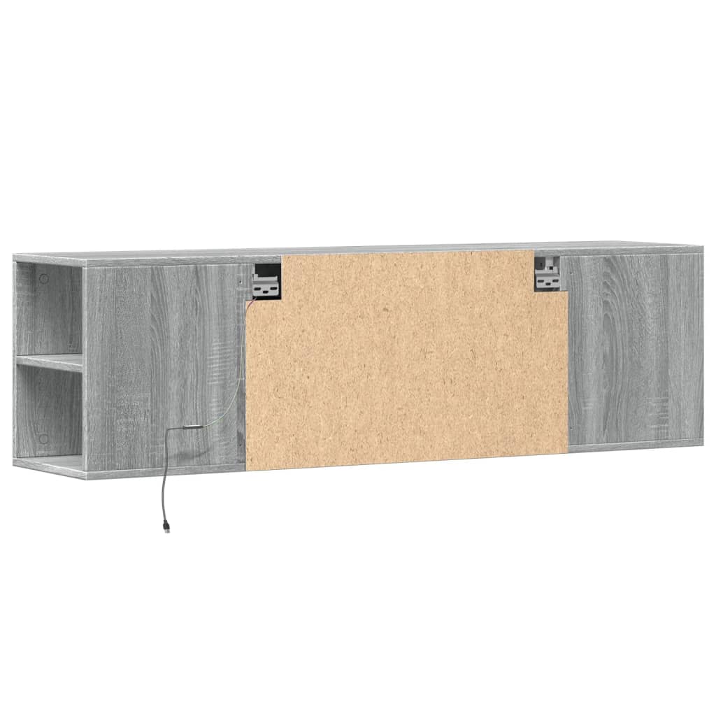vidaXL TV Wall Cabinet with LED Lights Grey Sonoma 135x31x39.5 cm