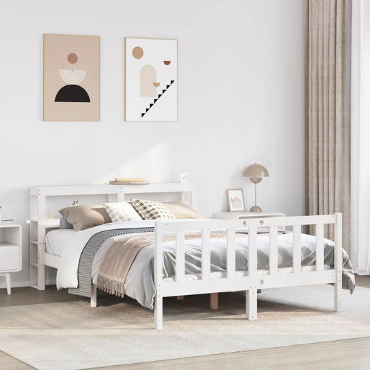 vidaXL Bed Frame without Mattress White 135x190 cm Double Solid Wood Pine