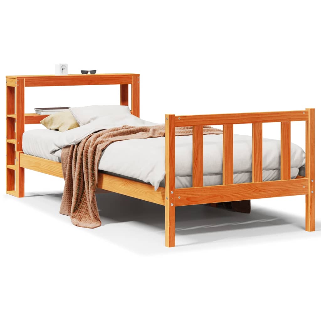 vidaXL Bed Frame with Headboard without Mattress Wax Brown 100x200 cm