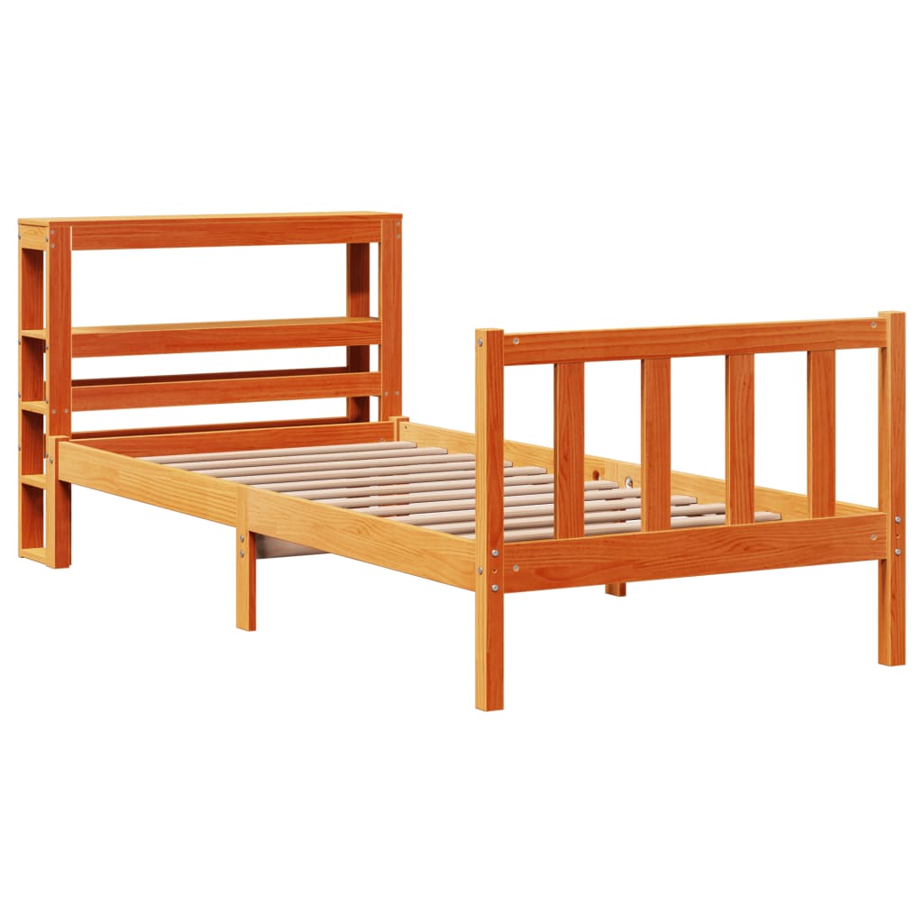 vidaXL Bed Frame with Headboard without Mattress Wax Brown 100x200 cm