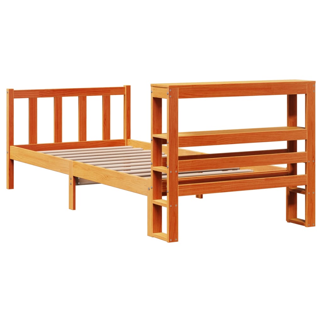 vidaXL Bed Frame with Headboard without Mattress Wax Brown 100x200 cm