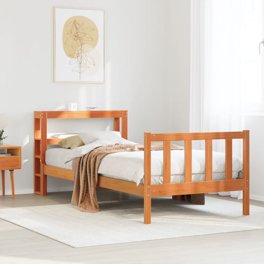 vidaXL Bed Frame with Headboard without Mattress Wax Brown 100x200 cm