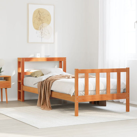 vidaXL Bed Frame with Headboard without Mattress Wax Brown 100x200 cm