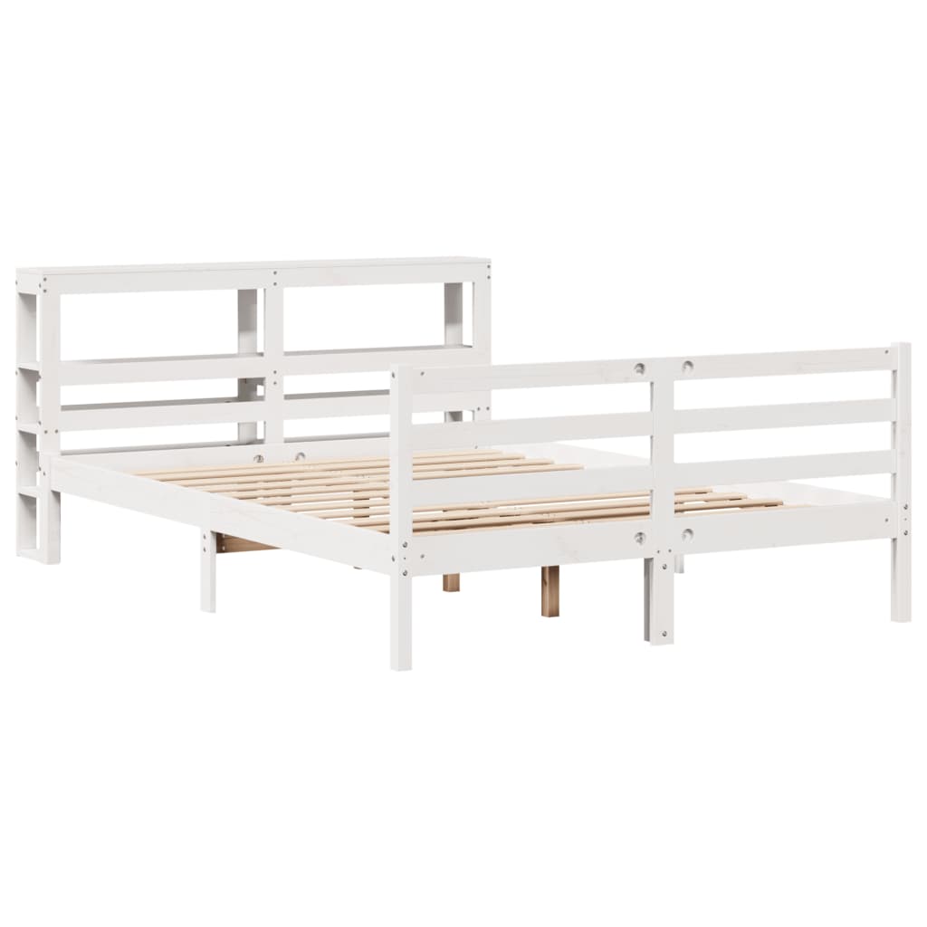 vidaXL Bed Frame without Mattress White 135x190 cm Double Solid Wood Pine