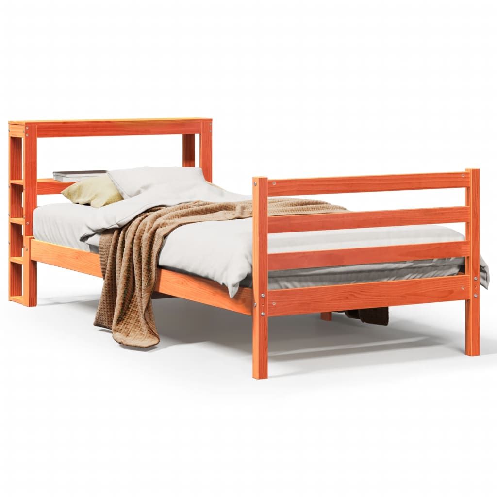 vidaXL Bed Frame without Mattress Wax Brown 75x190 cm Small Single Solid Wood Pine