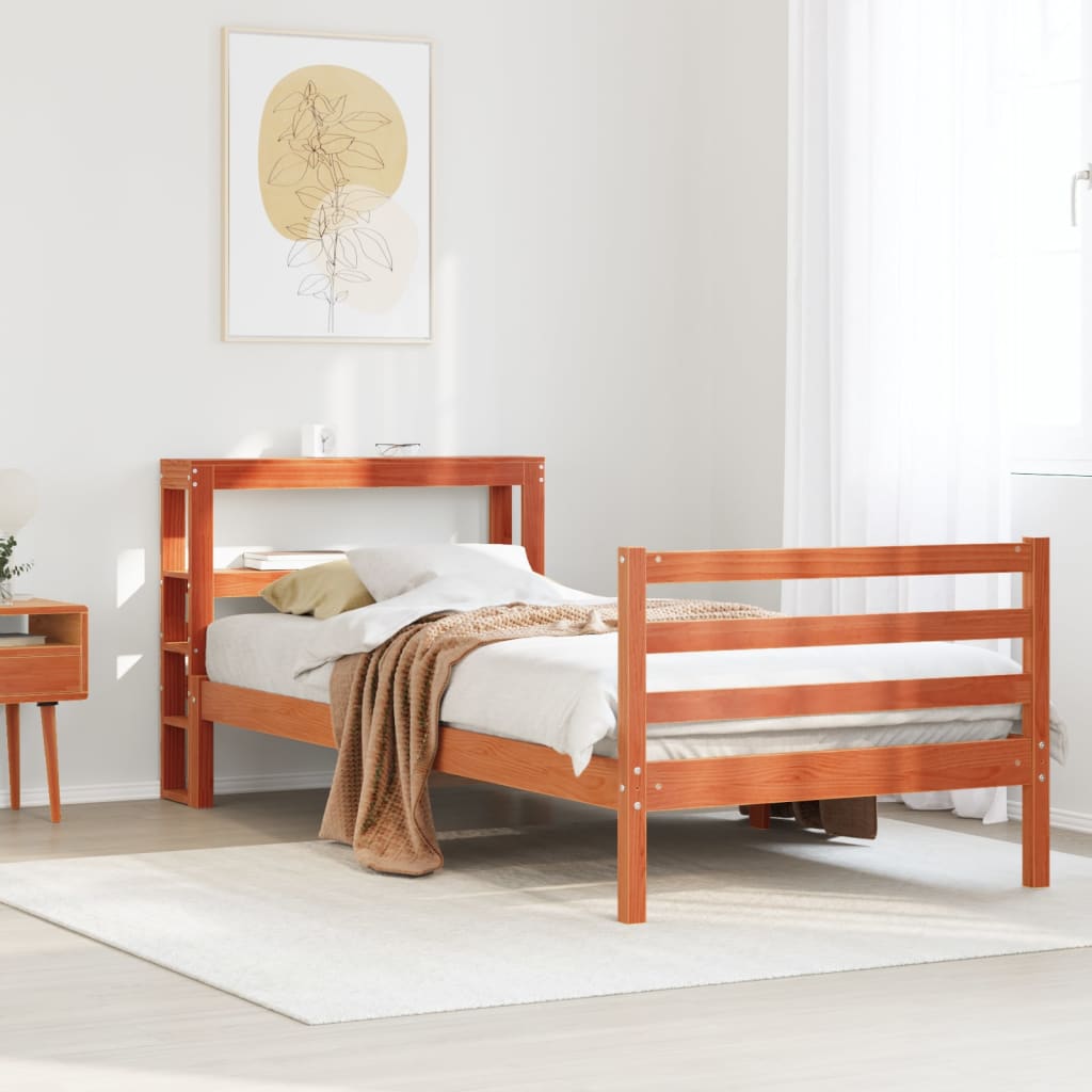 vidaXL Bed Frame without Mattress Wax Brown 75x190 cm Small Single Solid Wood Pine