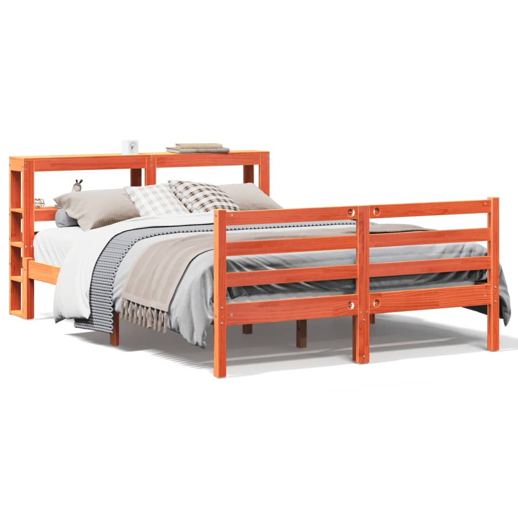 vidaXL Bed Frame without Mattress Wax Brown 150x200 cm King Size Solid Wood Pine