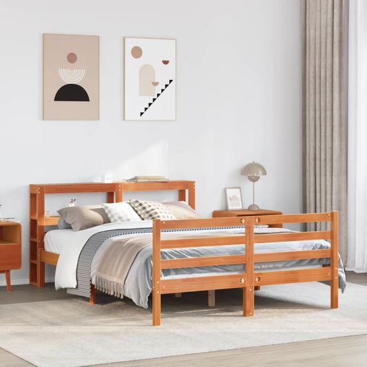 vidaXL Bed Frame without Mattress Wax Brown 150x200 cm King Size Solid Wood Pine