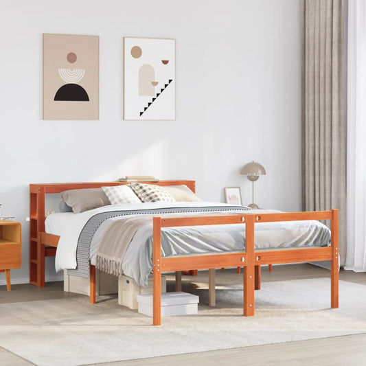 vidaXL Bed Frame with Headboard without Mattress Wax Brown 135x190 cm