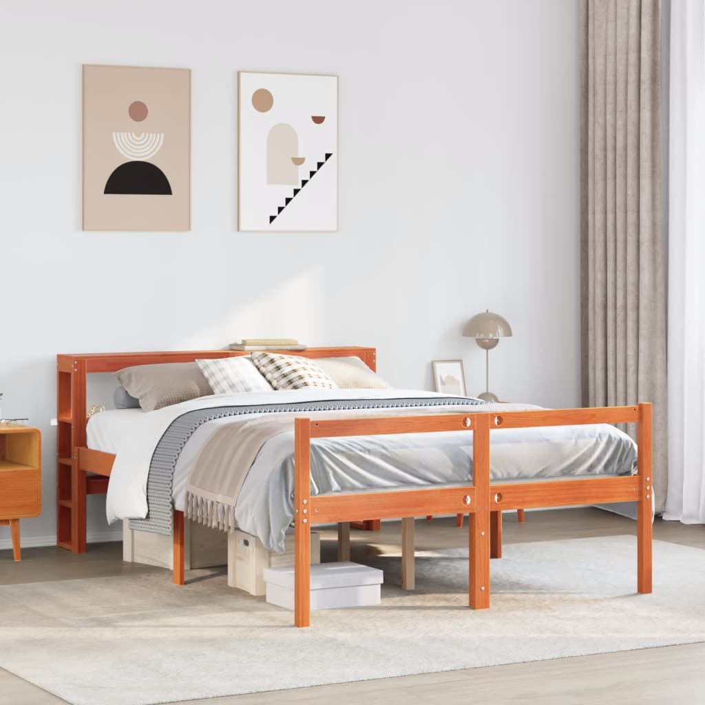 vidaXL Bed Frame with Headboard without Mattress Wax Brown 120x200 cm