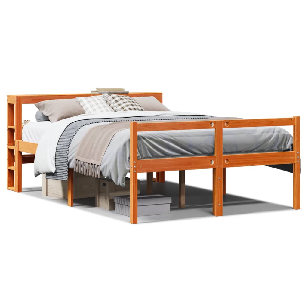 vidaXL Bed Frame with Headboard without Mattress Wax Brown 140x200 cm