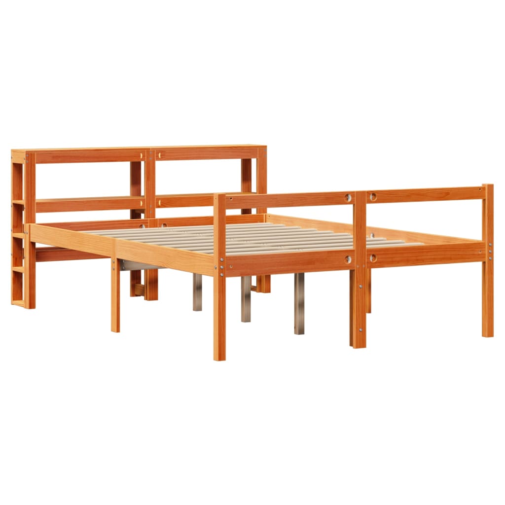 vidaXL Bed Frame with Headboard without Mattress Wax Brown 140x200 cm