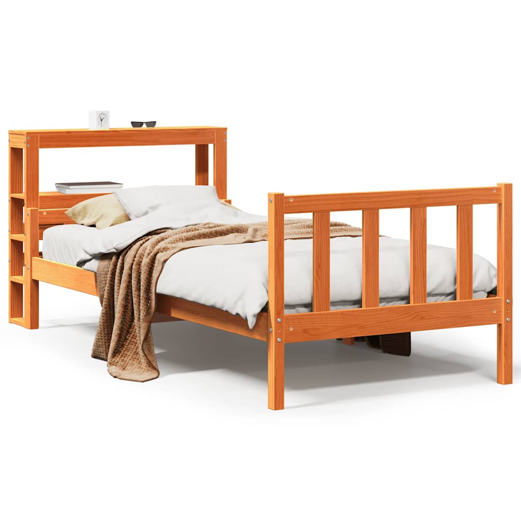 vidaXL Bed Frame with Headboard without Mattress Wax Brown 75x190 cm Small Single