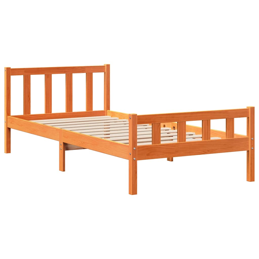 vidaXL Bed Frame with Headboard without Mattress Wax Brown 75x190 cm Small Single