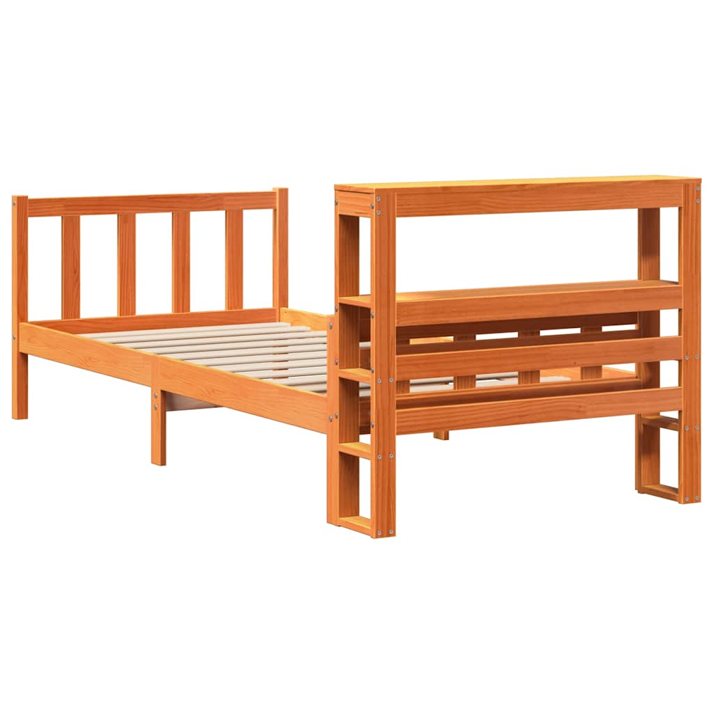 vidaXL Bed Frame with Headboard without Mattress Wax Brown 75x190 cm Small Single