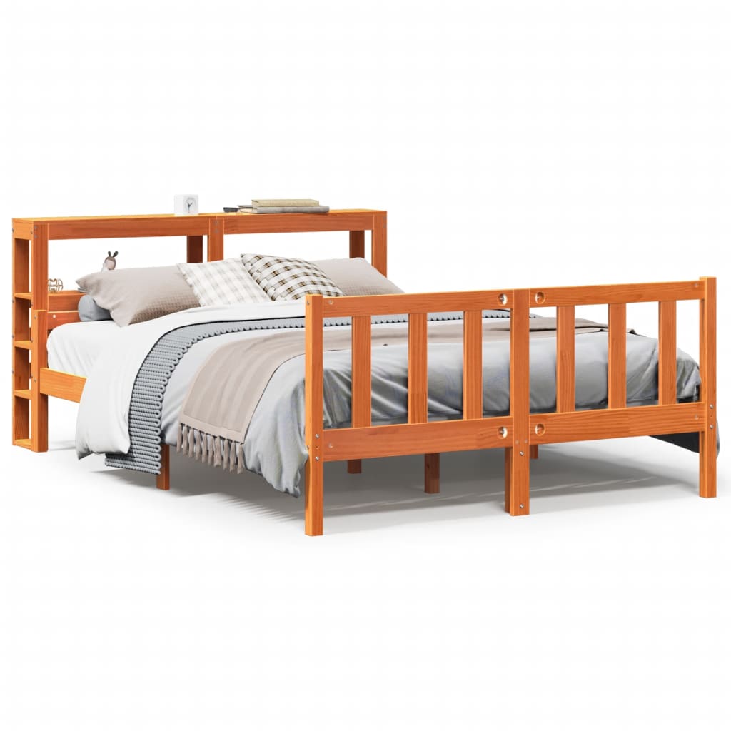vidaXL Bed Frame with Headboard without Mattress Wax Brown 150x200 cm King Size