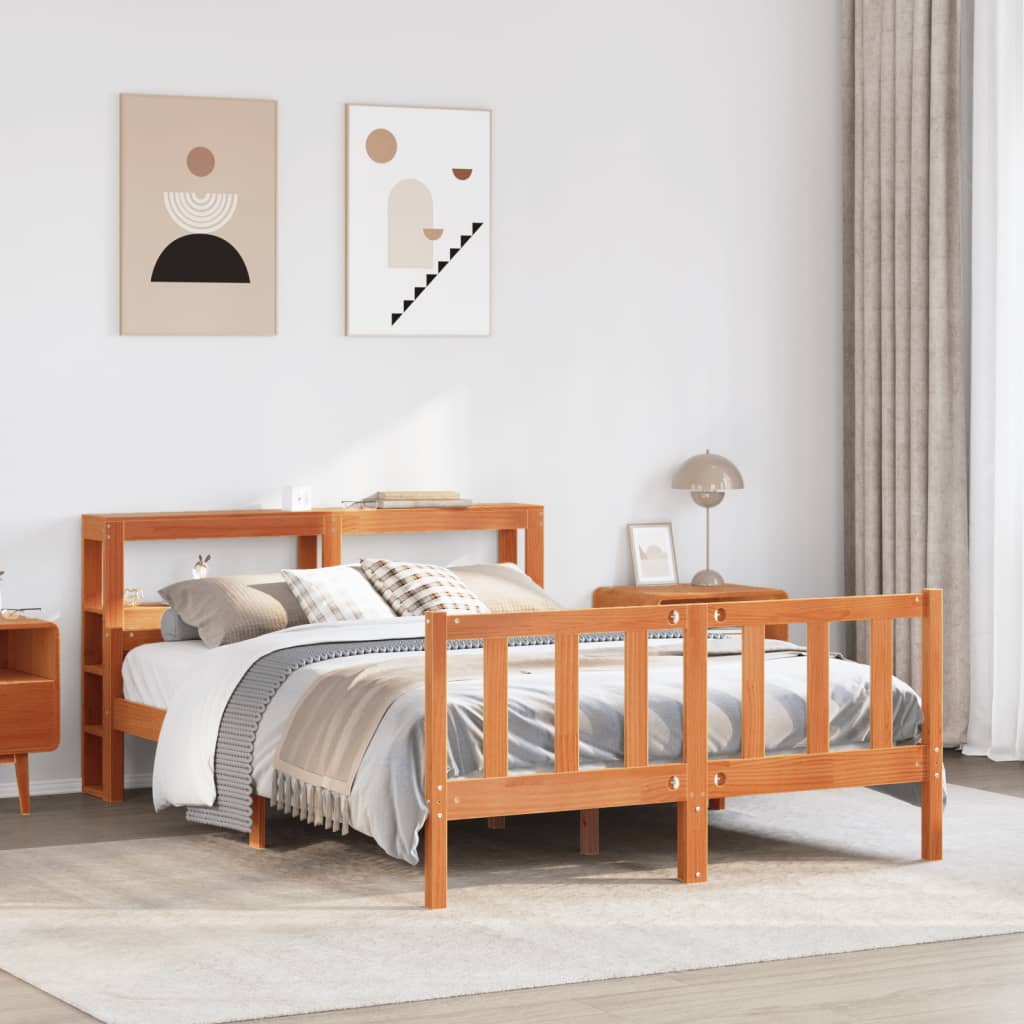 vidaXL Bed Frame with Headboard without Mattress Wax Brown 160x200 cm