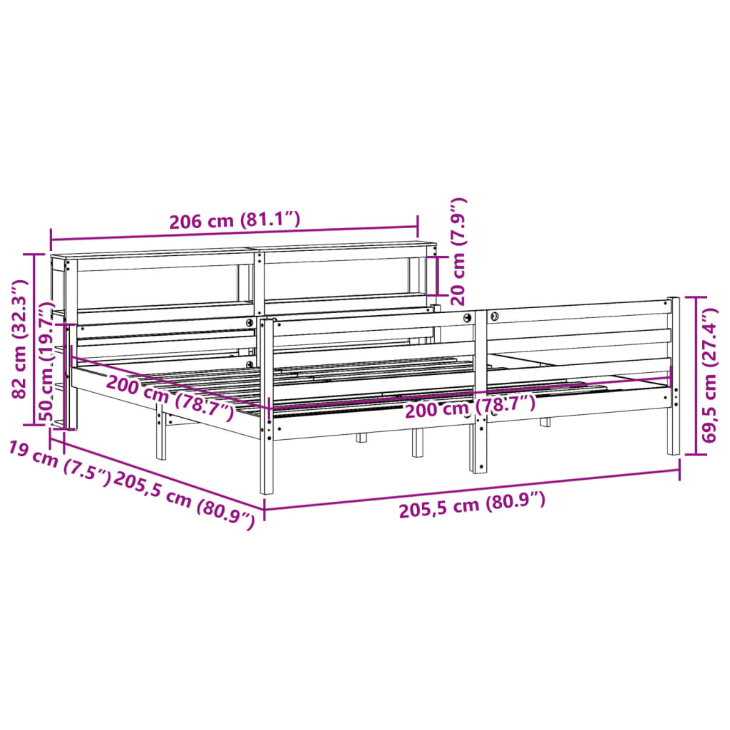 vidaXL Bed Frame with Headboard without Mattress White 200x200 cm